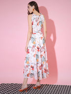 Myshka Women's White Floral Printed Empire Dress - Distacart