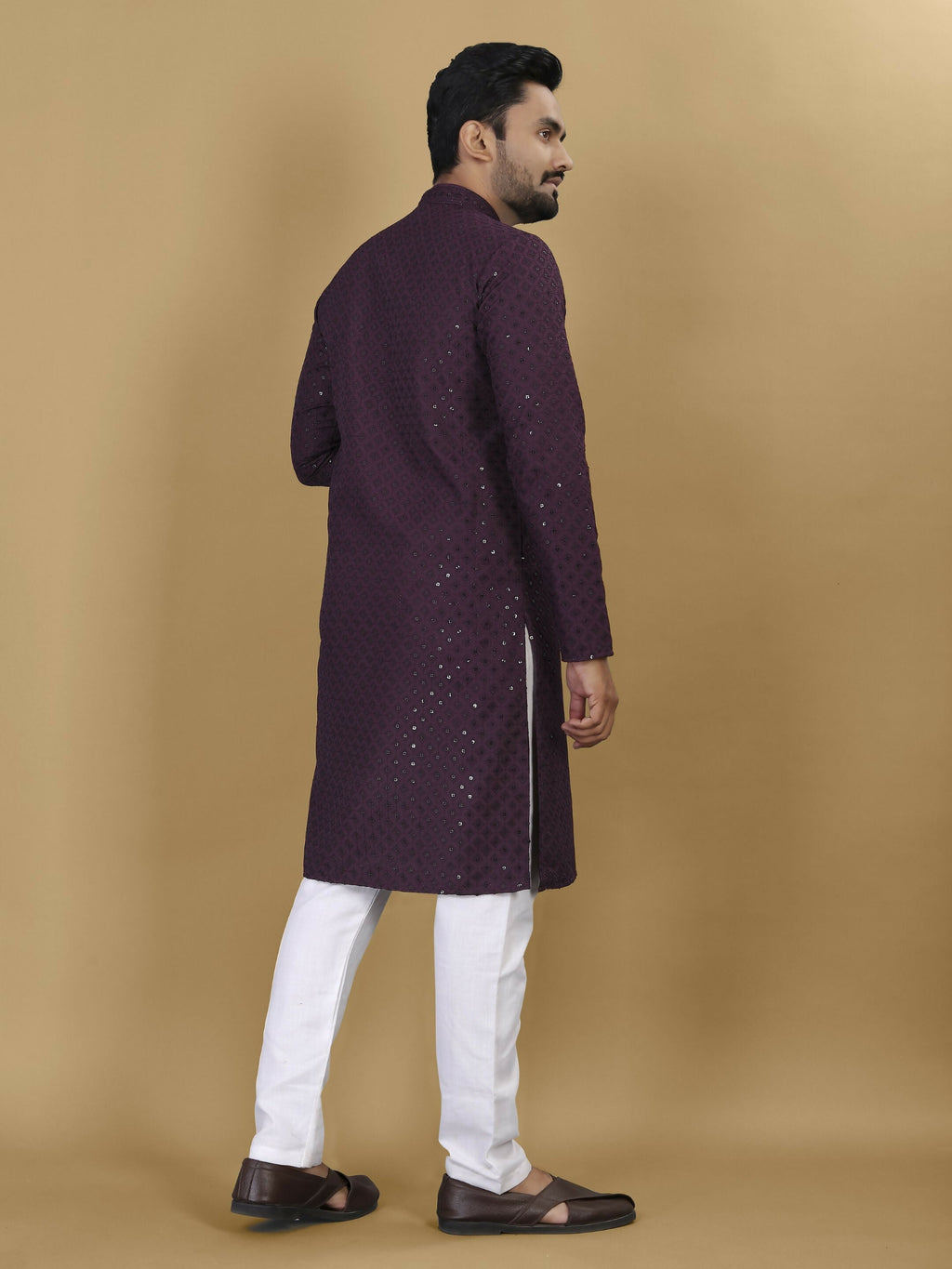 Anaita Purple Embroidered Rayon Straight Kurta