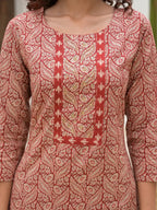 Yufta Yufta Embroidered Printed Maroon Cotton Kurta Set With Dupatta Set