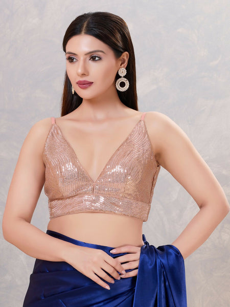 Joban Fashion Women Sequin Rose-Gold Stitched Blouse