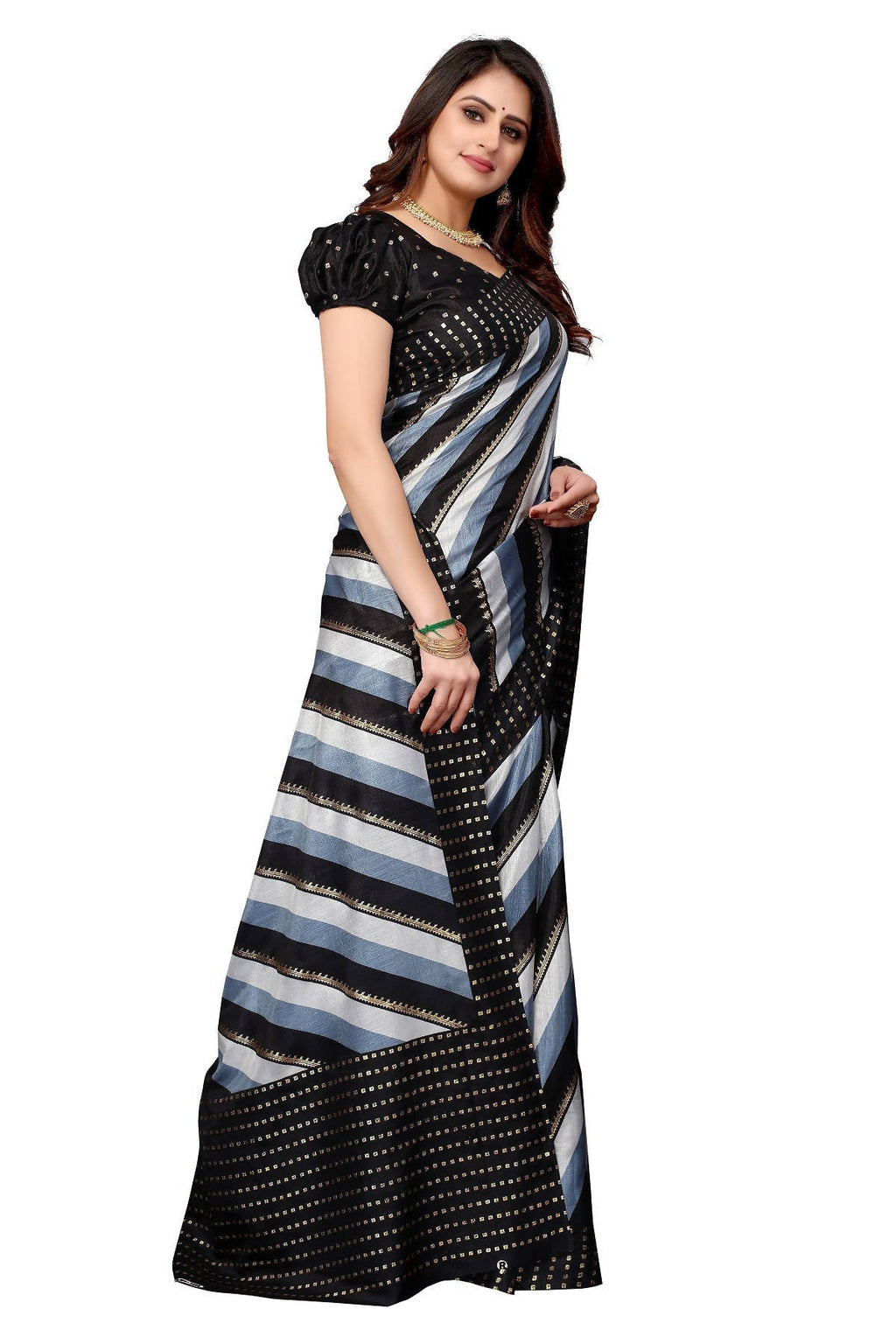 Vamika Ethnic Fire Black Foil Print Art Silk Saree - Distacart