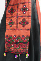 Orange Cotton Thread Embroidered Navratri Lehenga Choli with Dupatta - Raas