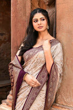 Joban Fashion Nude Grey Crepe Chiffon Pure Handloom Banarasi Silk Saree