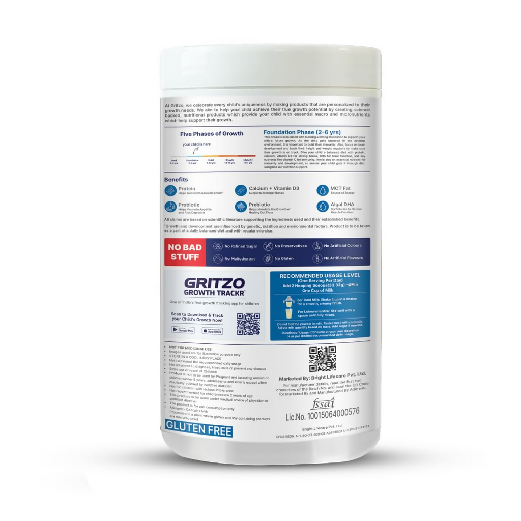 Gritzo SuperMilk Weight+ (2-6y Boy & Girl), 4g Protein Powder - Creamy Vanilla - Distacart
