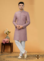 Joban Fashion Men's Light Purple Seltor Plain Kurta Pyjama set