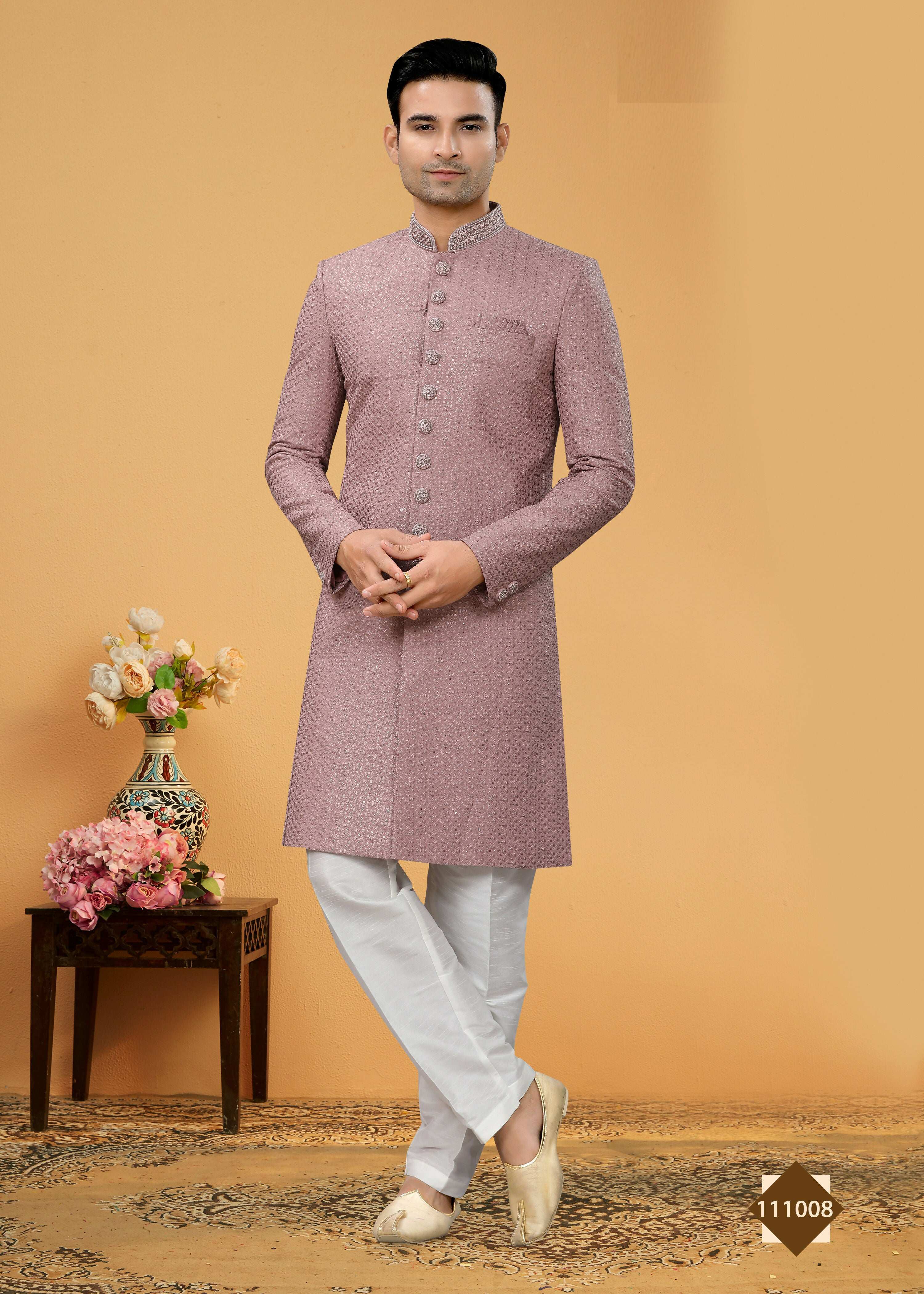 Joban Fashion Men's Light Purple Seltor Plain Kurta Pyjama set