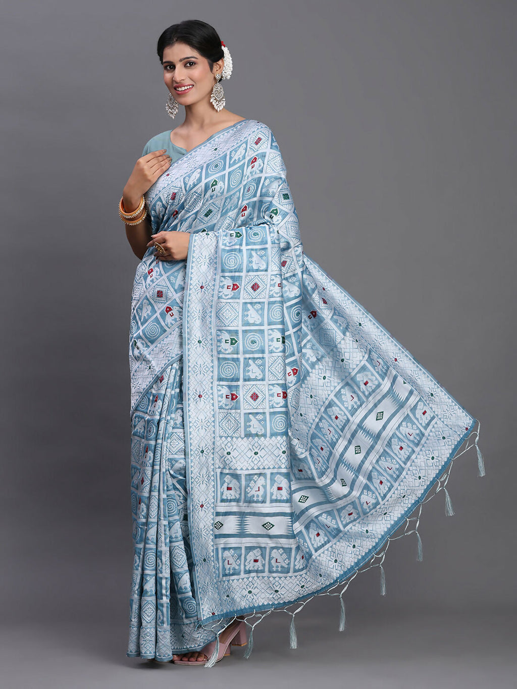Shree Shyam Fashion Linen Cotton Sky Blue Saree - Distacart