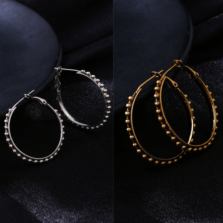 NVR Women's Set of 2 Gold & Silver Beaded Circular Hoop Earrings