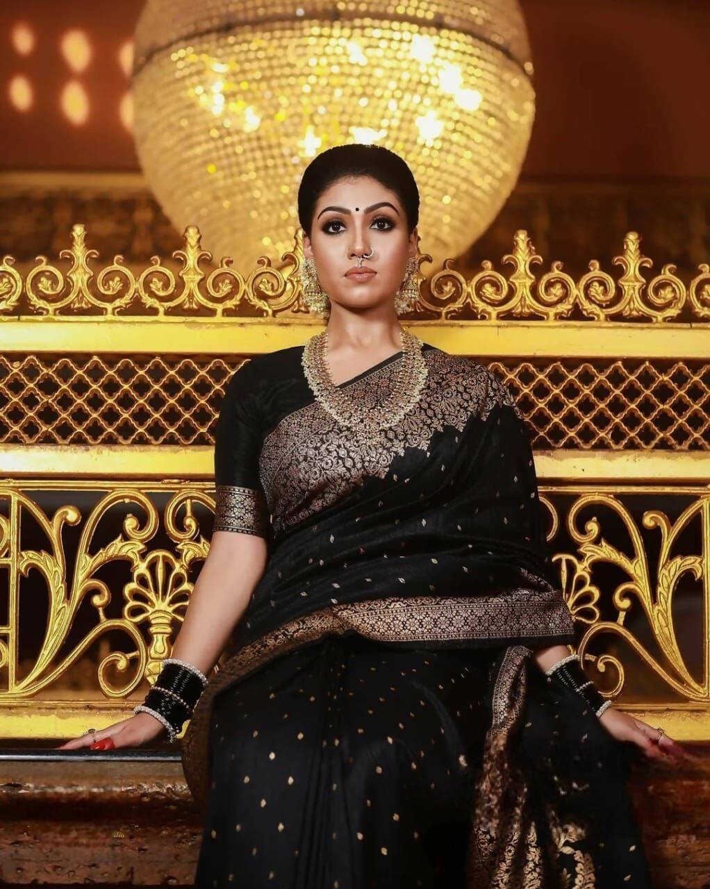 DEIANA'S Beautiful Designer Golden zari Soft Lichi Silk Saree - Black