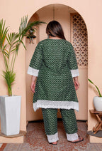 Miravan Womens Plus Size Green Rayon Zigzag Print Kurta with Palazzo set - Distacart