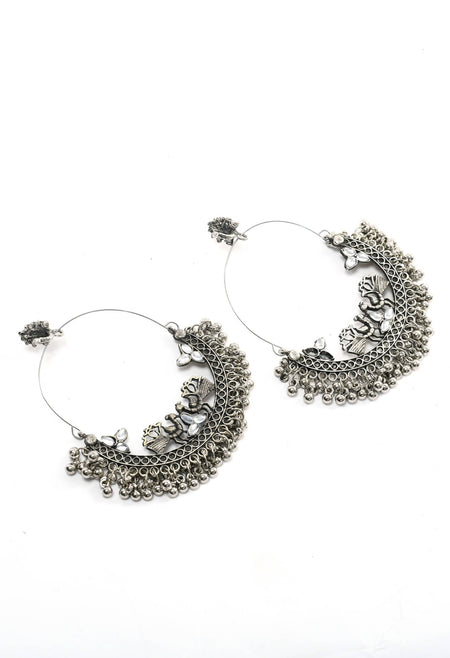 Mominos Fashion Johar Kamal Silver Peacock Design Chandbali Earrings