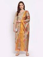 Myshka Women's Multi Solid Cotton Blend 3/4 Sleeve Round Neck Casual Kurta Pant Dupatta Set
