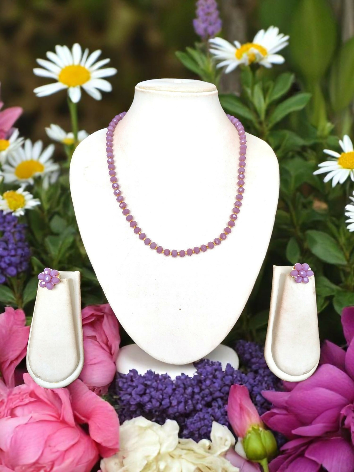 Inhanns Crystal Bloom – Single Line Necklace + Studs - Purple Type