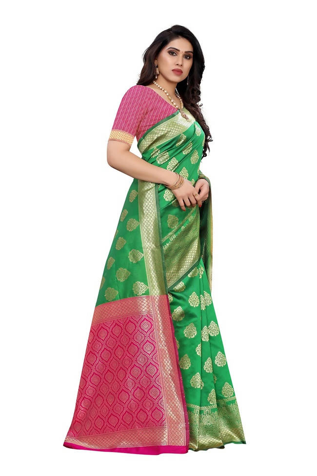 Vamika Banarasi Jacquard Weaving Green Saree (Dangal Green)