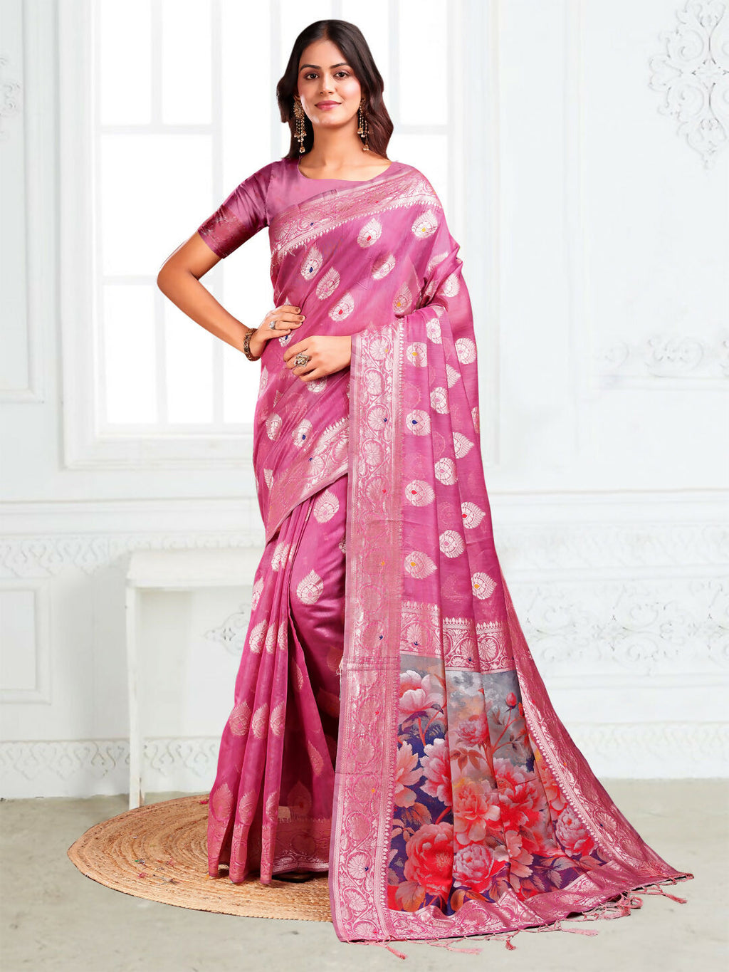 Shree Shyam Fashion Linen Cotton Pink Saree - Distacart