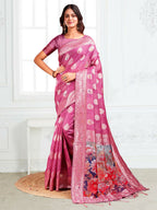 Shree Shyam Fashion Linen Cotton Pink Saree - Distacart