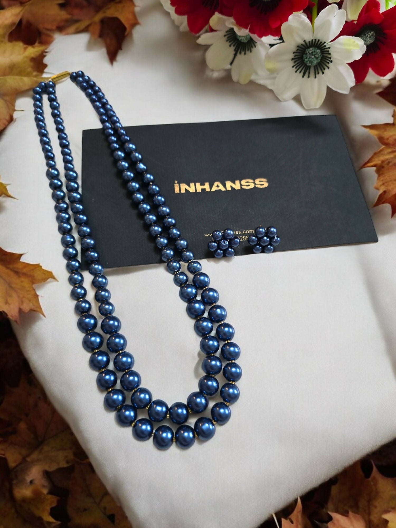 Inhanns Everyday Workwear Pearl Set (Double Layered Pearls) - Blue