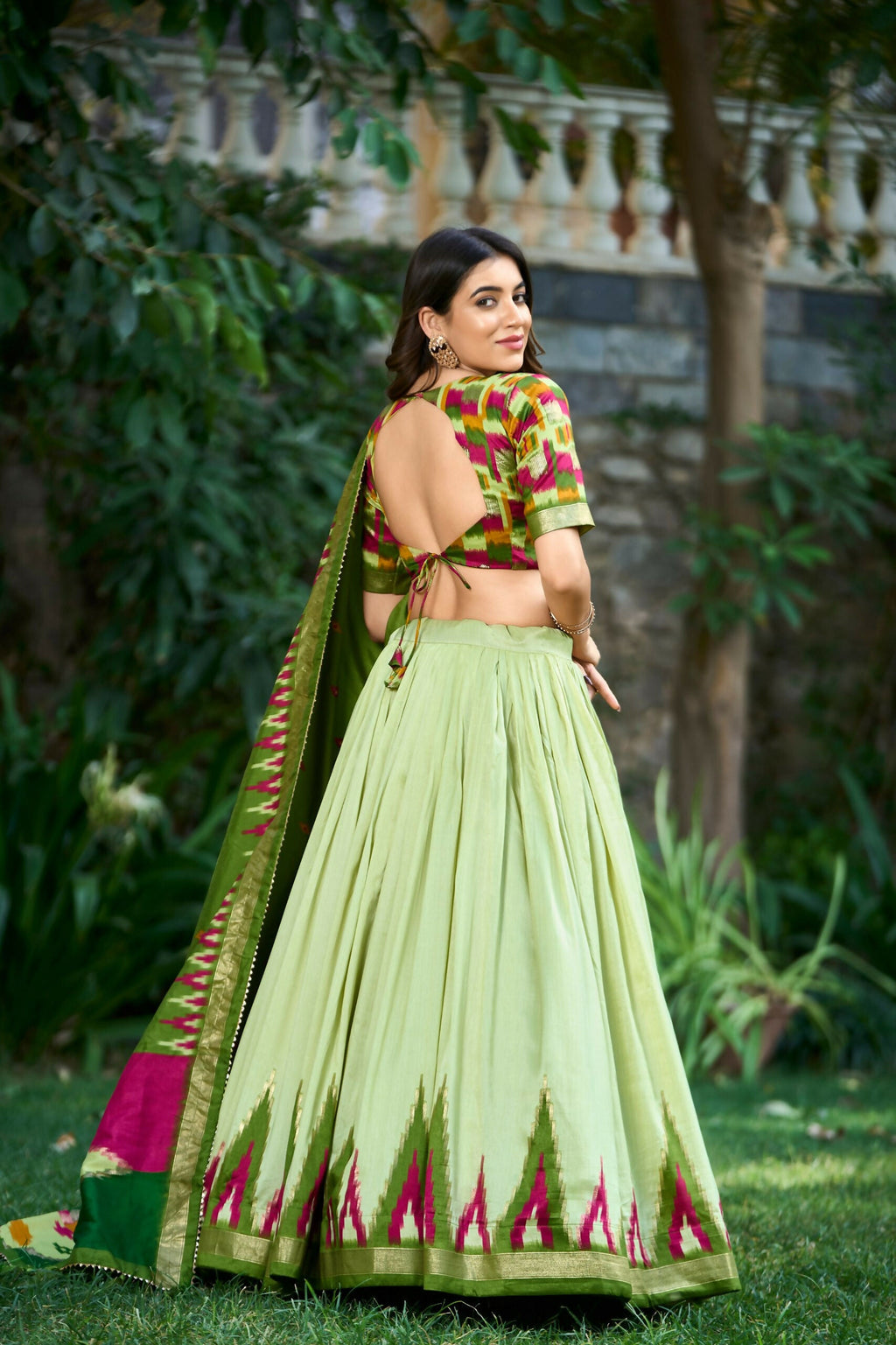 Vastranavya Luxurious Tussar Silk Print With Foil Work Lehenga Choli - Pista