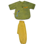 Mhyssa Tick Tock Round Neck Half Sleeve Green T-shirt With Full Length Yellow Pant Set For Kids