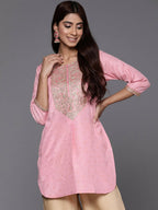 Ahalyaa Pink Printed Tunic - Pink Color