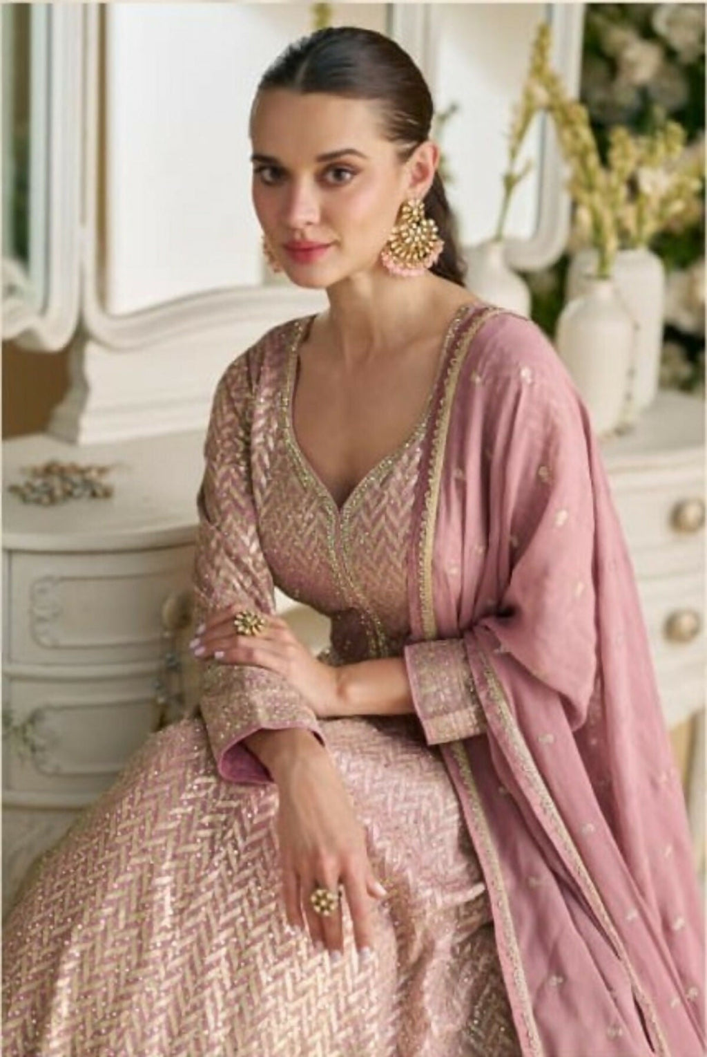 Anaita Purple Real Georgette Readymade Anarkali Gown with Embroidery & Sequence Work - Distacart