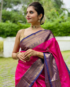 DEIANA'S Beautiful Designer Golden zari Soft Lichi Silk Saree - Pink
