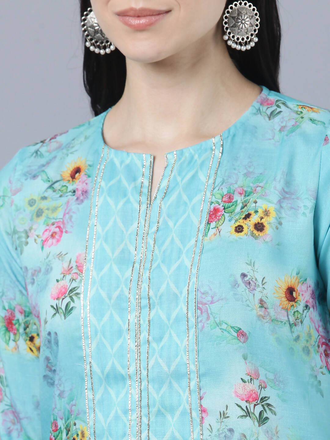 Myshka Women Blue Yellow Printed Kurta with Trousers - Distacart