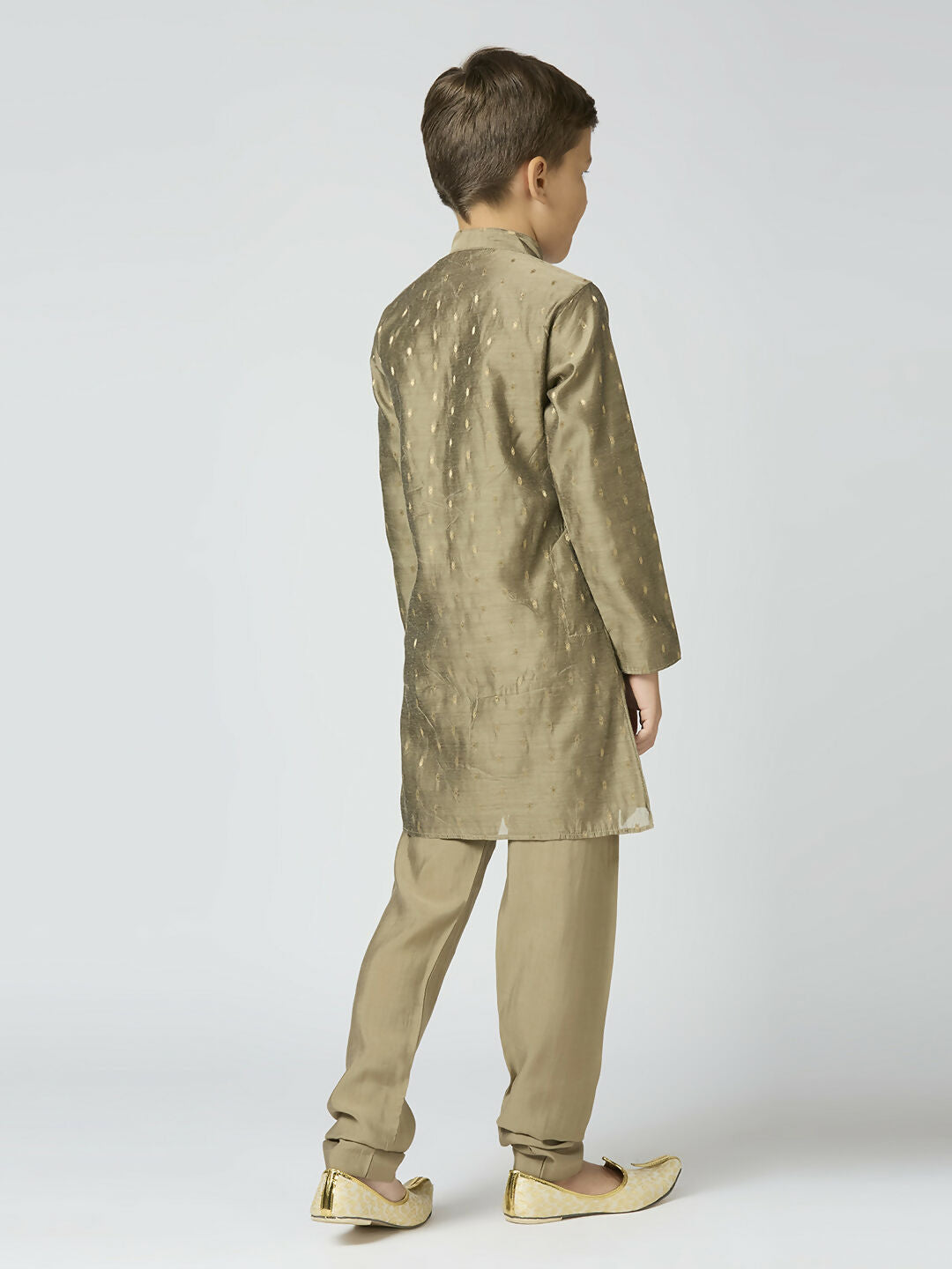 Joban Fashion Kids Island Full Sleeves Chanderi Kurta, Pyjama Set with Traditional Butta Work - Grey - Distacart