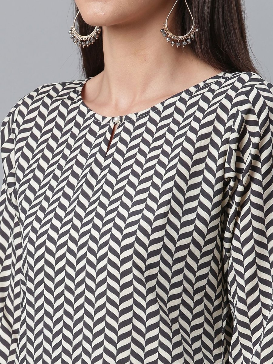 Ahalyaa Black & White Digital Print Crepe Kurta and Pant With Dupatta Set - Distacart