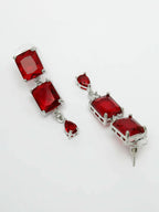 NVR Women Silver Plated & Maroon Cz Stone Handcrafted Jewellery Set