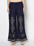 Aniyah Rayon Navy Blue Color Gold Print Flared Slip-On Palazzo (AN-193K)