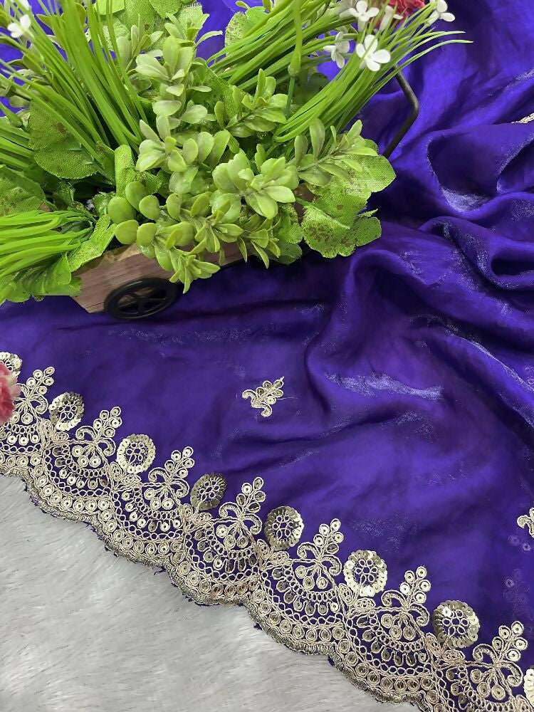 Joban Fashion Blue Frendy Satin Silk Party Wear Sarees - Distacart