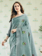 Shree Shyam Fashion Linen Sea Green Saree - Distacart
