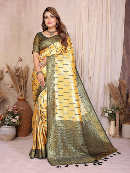 Aastha Fashion Yellow Tissue Silk Paithani Woven Saree