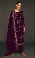 Anaita Purple Pure Velvet Stitched Suit with Heavy Embroidery Sequence Work - Distacart
