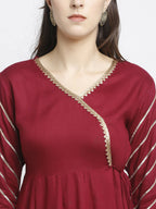 Rudra Bazaar Wine Angrakha Style Flared Anarkali Kurta with Pyjamas & Dupatta - Distacart
