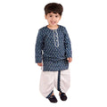 Little Bansi Girls Indigo and White Cplor Bengali Kantha work floral kurta with Dhoti