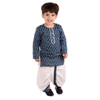 Little Bansi Girls Indigo and White Cplor Bengali Kantha work floral kurta with Dhoti