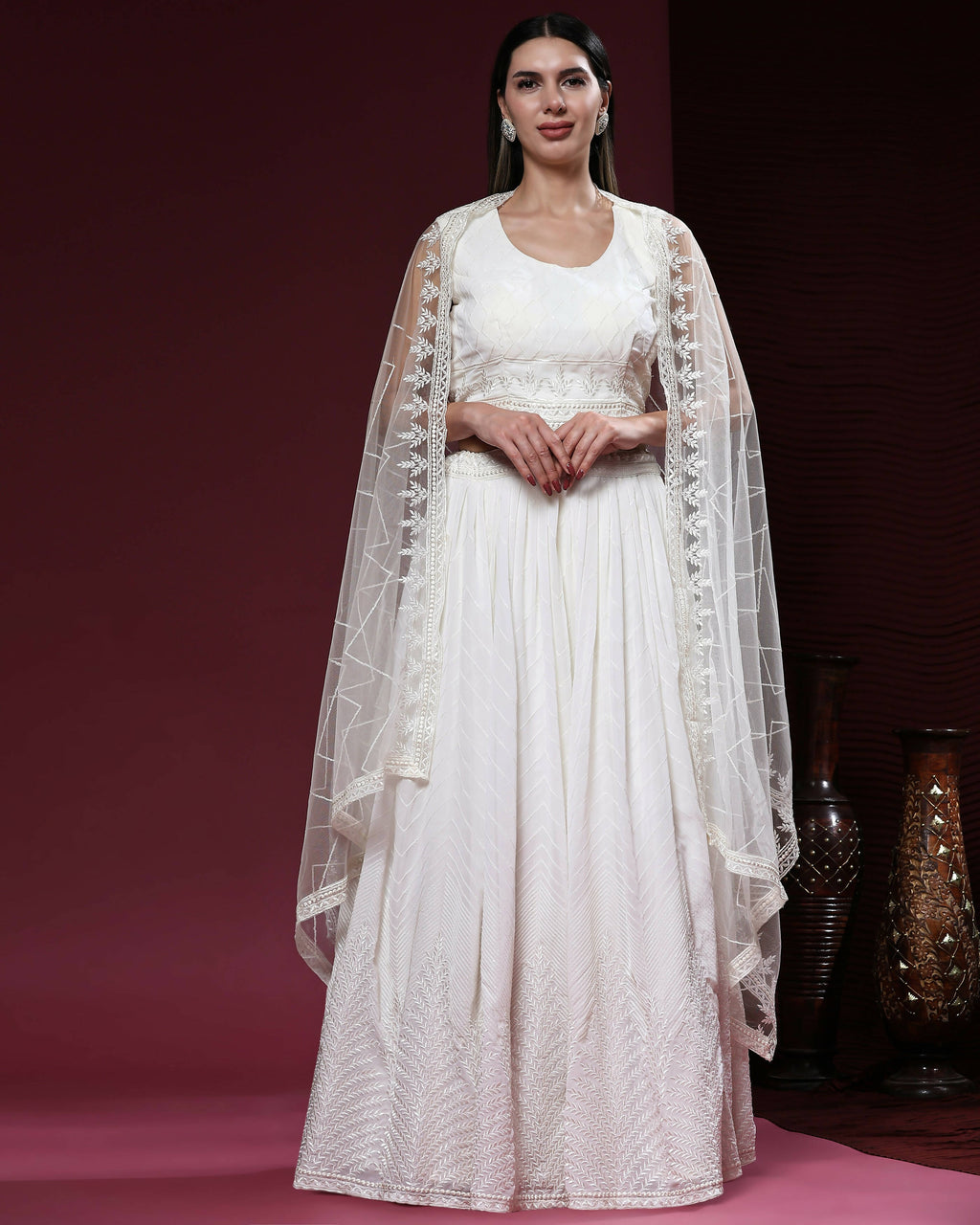 White Pure Viscose Georgette Sequence Embroidery work Lehenga Choli with Dupatta - Aakriti