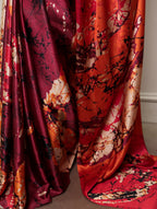 Vastranavya Maroon Satin Silk Printed Saree with a Natural Silk Unstitched Blouse - Distacart