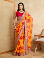 Ai Fashion Yellow Georgette Bandhani Print Party Wear Saree - Distacart