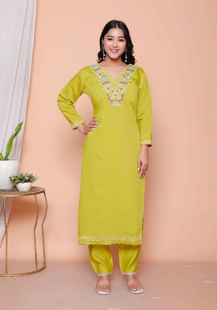 Miravan Womens Muslin Yellow Kurta And Palazzo With Dupatta Set - Distacart