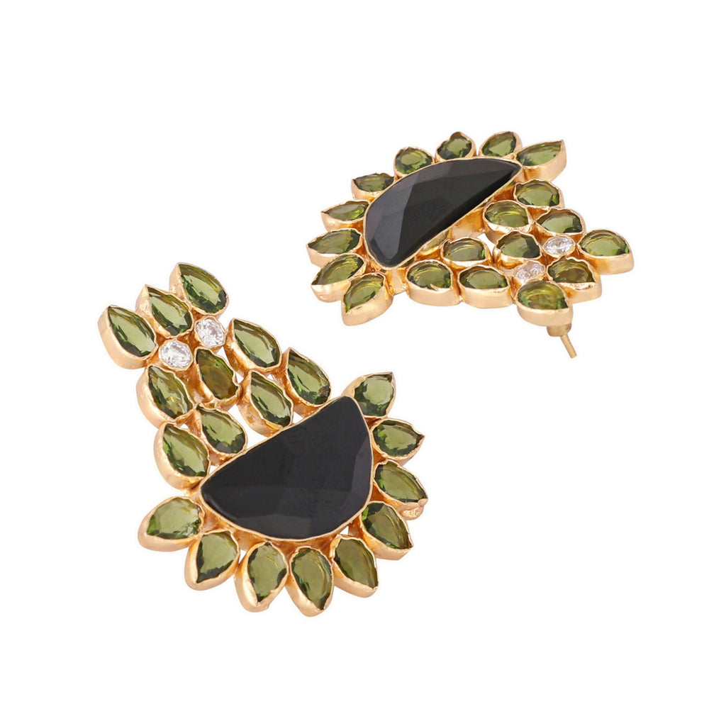Nuyug 22K Gold Plated Dark Crystal Studded Contemporary Floral Shaped Stud Earrings - Distacart