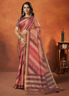 Mauve Rangkat and Crepe Silk Aztec Saree With Unstitched Blouse Piece - Mohmanthan Royal Saachi