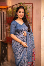 Grey Silk Blend Ajrak Saree with Unstitched Blouse - Hiral Fashion