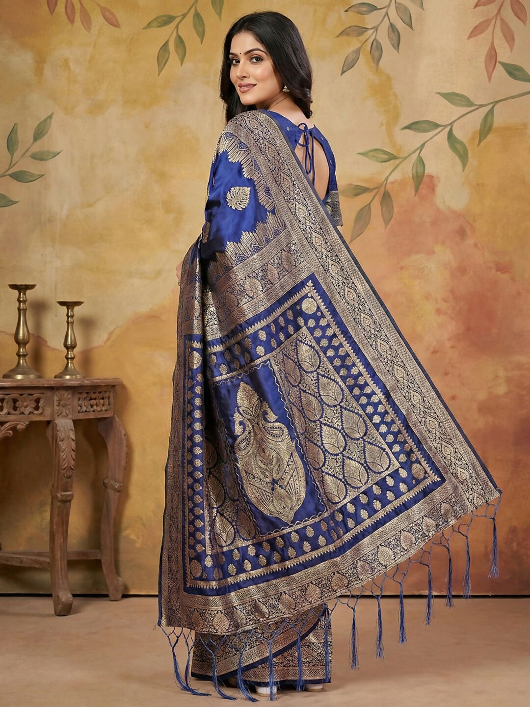 Shree Shyam Fashion Navy Blue Silk Blend Saree - Distacart