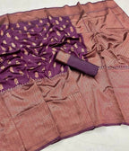 DEIANA'S Beautiful Designer Golden zari Soft Lichi Silk Saree - Wine