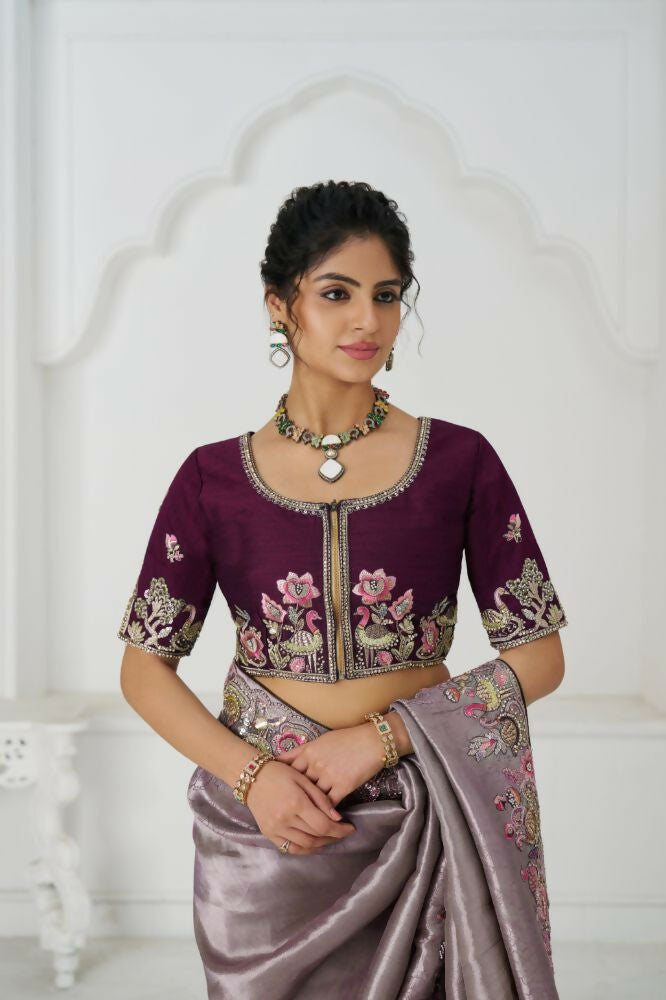 Kesar Fab Stunning Mauve Color With Multi-Thread And Sequins Embroidery Saree
