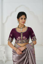 Kesar Fab Stunning Mauve Color With Multi-Thread And Sequins Embroidery Saree