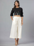 Juniper Women Black Rayon Flex Embroidered Crop Top